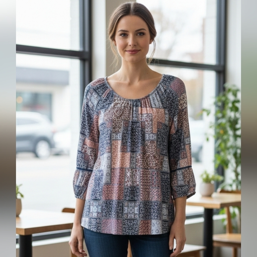 Patch Work top size medium wide sleeve